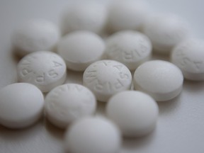 Photo shows an arrangement of aspirin