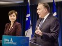 Premier François Legault and Quebec Immigration Minister Christine Frechette during a press conference in Montreal Aug. 20, 2024.