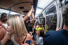 A packed Montreal métro train