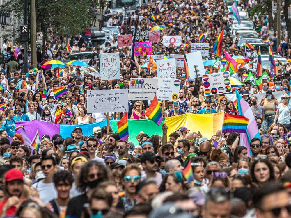 Thousands of people turn out for the 2021 Montreal Pride parade. 