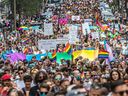 Thousands of people turn out for the 2021 Montreal Pride parade.