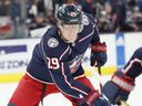 Patrik Laine in action with the Columbus Blue Jackets against the Philadelphia Flyers during an NHL game on Oct. 12, 2023.
