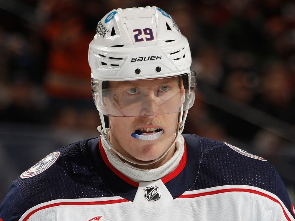 Patrik Laine #29 of the Columbus Blue Jackets skates against the Philadelphia Flyers at the Wells Fargo Center on Dec. 20, 2022 in Philadelphia, Pennsylvania.