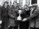 Peter Dalla Riva, second from left, celebrates with the Alouettes after winning the Grey Cup in 1974 against Edmonton.