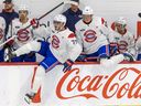 Xhekaj brothers now on the same team at Canadiens training camp 8 Linemates Alex Newhook, left, Kirby Dach, No 77, and Patrick Laine, head onto the ice during first day of scrimmaging at Canadiens training camp in Brossard on Thursday.