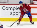 Cole Caufield on the ice on the first day of Montreal Canadiens on-ice training camp at the CN Sports Complex in Brossard on Thursday Sept. 19, 2024.