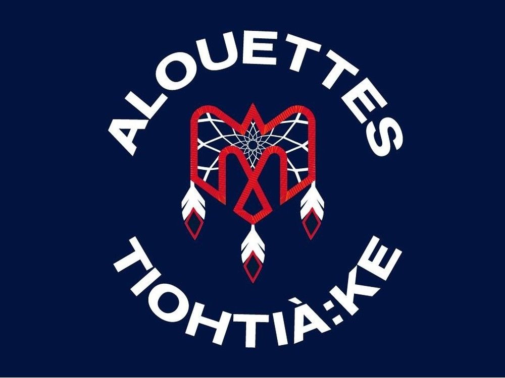 A special Indigenous logo that Alouettes players will wear on their helmets during their game on Sept. 28, 2024. The logo was designed by Kahnawake artist Finnley Montour, and uses a dreamcatcher as a theme. It includes the name Tiohtià:ke, the traditional name for what is now Montreal. The three feathers represent the 