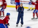 Montreal Canadiens head coach Martin St. Louis blows his whistle during the first day of on-ice training camp at the CN Sports Complex in Brossard on Thursday September 19, 2024.
