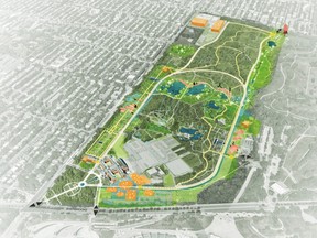 An aerial sketch of Montreal's Botanical Gardens