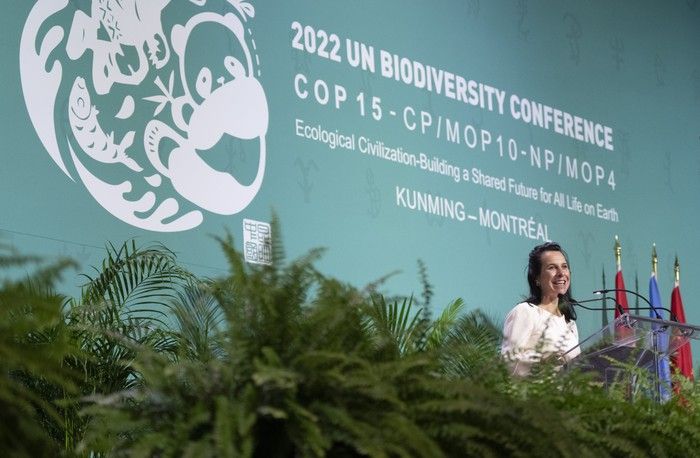 valérie plante delivers remarks during the opening ceremony of the cop15 un conference on biodiversity in montreal on tuesday, december 6, 2022.