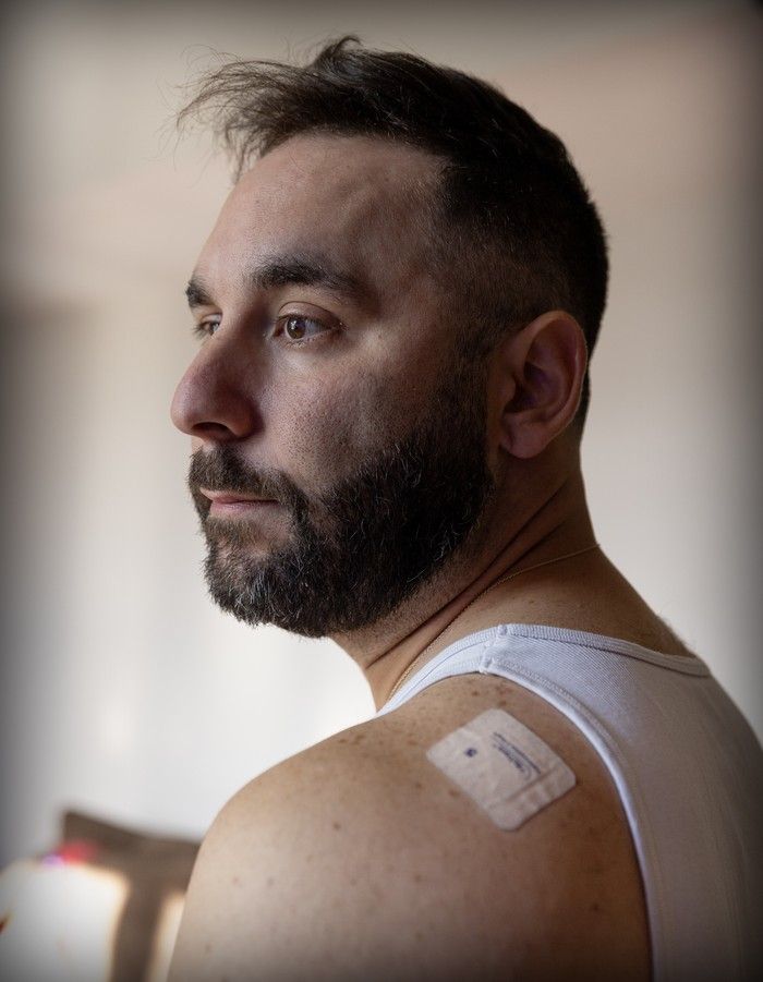  “on a good day, my pain is 6 or 7 on 10,” says jonathan borenstein. he wears an opioid patch 24/7 and gets ketamine infusions at a hospital pain clinic.