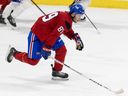 Forward Joshua Roy takes part in skating drill during the first day of Canadiens  training camp in Brossard this past September.