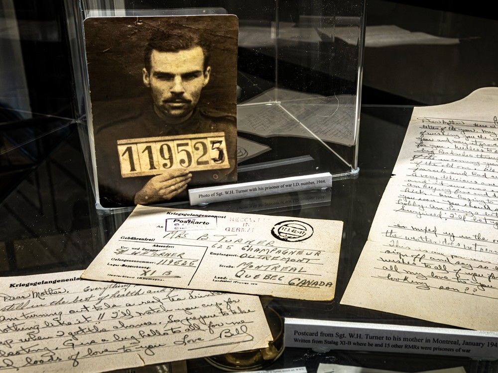 a postcard and letter from sgt. w.h. turner to his mother is part of the exhibit a regiment's sacrifice: defeating hitler's army, at the rmr museum in westmount.