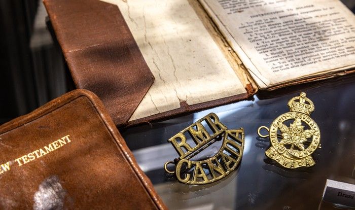  some of the memorabilia in the exhibit a regiment’s sacrifice: defeating hitler’s army, at the rmr museum in westmount.