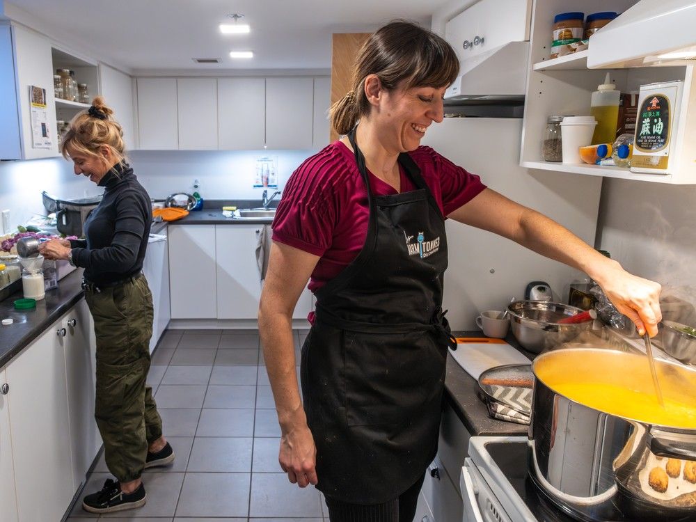  les marmitonnes co-ordinator nicole mongrain, left, and le chaînon chef sophie senécal at maison ste-marie. “the goal is to interest the women in cooking,” said senécal, who is responsible for recipe development.