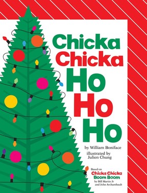 A children's book cover depicts a Christmas tree.