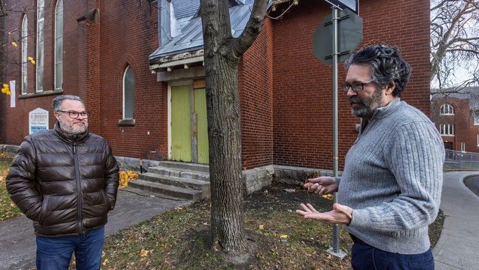  westmount resident cary leclaire, right, whose home faces st. stephen’s church, said he’s thrilled to see developer angelo pasto’s project move ahead.