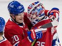 Stu's Slapshots: Canadiens' Kaiden Guhle was inspired by his parents 6 Canadiens Juraj Slafkovsky' hugs goalie Sam Montembeault after a shutout victory over the Nashville Predators in Montreal on Thursday, Dec. 5, 2024.