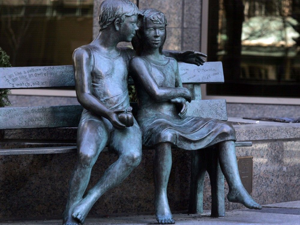  secret bench, a work by sculptor lea vivot, is shown on mcgill-college ave. in 2005.