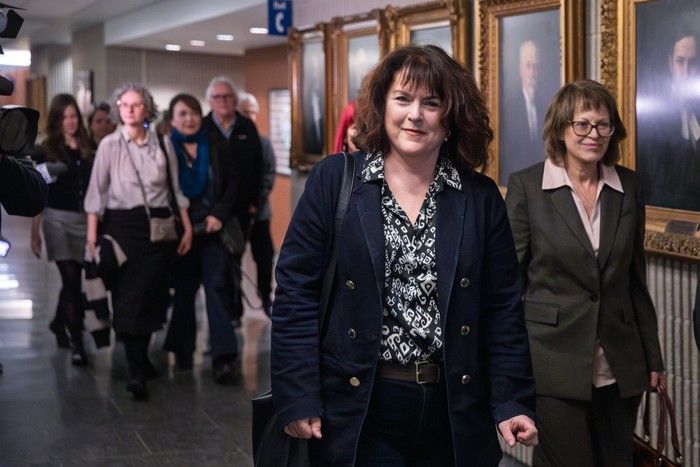  annick charette, one of the nine plantiffs in just for laughs founder gilbert rozon’s sexual-abuse civil trial, at the montreal courthouse on the first day of the trial, monday december 9, 2024.
