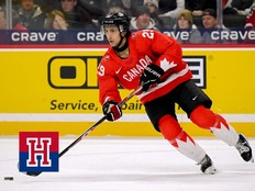 Michael Hage #29 of Canada controls the puck against Czechia in the first period of a semifinal game during the IIHF World Junior Hockey Championship at Grand Casino Arena on January 04, 2026 in St Paul, Minnesota.
