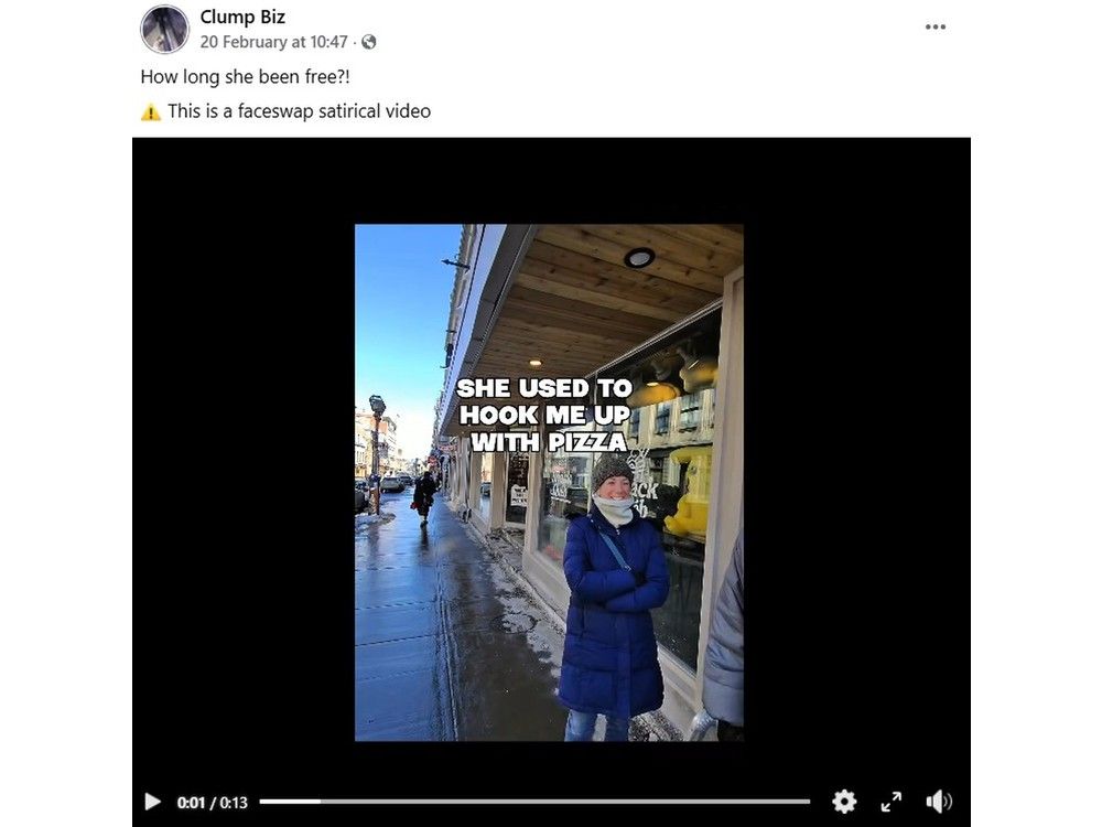  A screenshot from the viral video of a woman in a winter coat who looks like imprisoned Ghislaine Maxwell in Quebec City. The account behind the clip has since admitted online that it was a face swap.