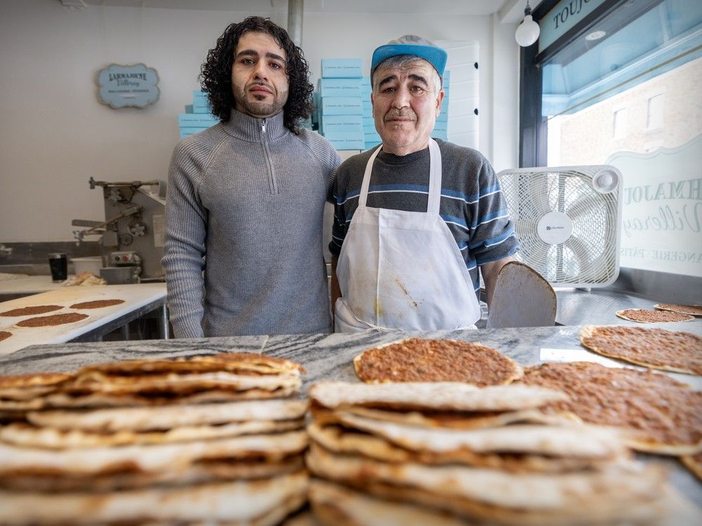 Charbel Hannan with his father Abdulahad Hannan in their bakery on Feb. 27, 2026, after receiving a letter from the OQLF complaining about the lack of French on their TikTok. Charbel Hannan with his father Abdulahad Hannan in their bakery on Feb. 27, 2026, after receiving a letter from the OQLF complaining about the lack of French on their TikTok.