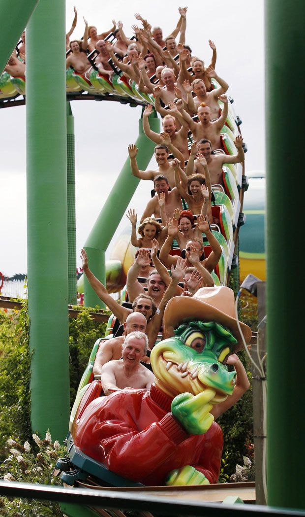 Brits break naked roller coaster riding record on the Green Scream