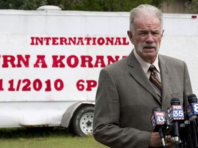 Dove World Outreach Center church pastor Terry Jones announces the burning of the Korans will continue as planned during a news conference in Gainesville, Florida, Sep. 8, 2010.