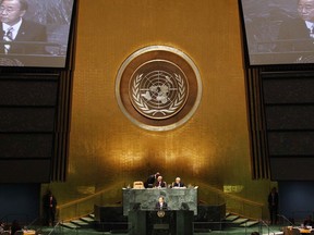 United Nations Secretary General Ban Ki-moon speaks during the Millennium Development Goals Summit at the UN headquarters in New York, Sept. 20, 2010.