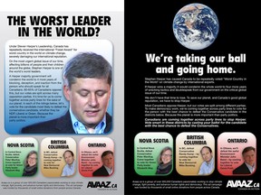 Avaaz placed these ads during a federal election, targeting Prime Minister Stephen Harper and his party's policies