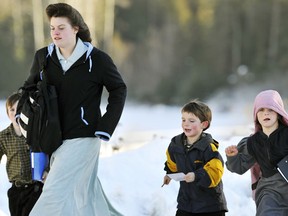 A mom and kids head home after school in Bountiful.