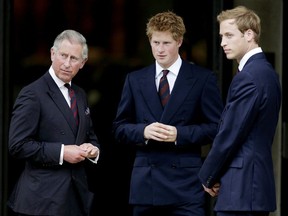 First, third, and second in line to the throne respectively: Princes Charles, Harry and William