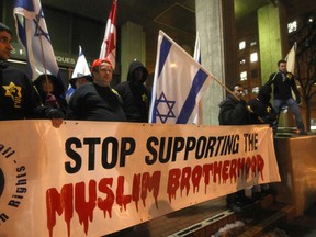 Members of the Jewish Defense League protest a public forum on "Israeli apartheid" featuring Jenny Peto at U of T, Tuesday January 18, 2011 in Toronto, Ont