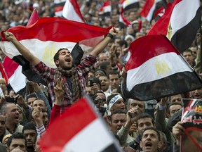 Egyptian anti-goverment demonstrators at Cairo's Tahrir Square on February 10, 2011.