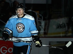 James Neal of the Pittsburgh Penguins skates on the ice before the start of the first period of the NHL game against the San Jose Sharks at Consol Energy Center on February 23, 2011 in Pittsburgh, Pennsylvania.