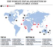 Map The World s Most And Least Livable Cities Edmonton Journal