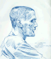 Sketch from photo of Marine Lance Corporal William Kyle Carpenter. Most of Carpenter's face and jaw was blown off by a grenade.