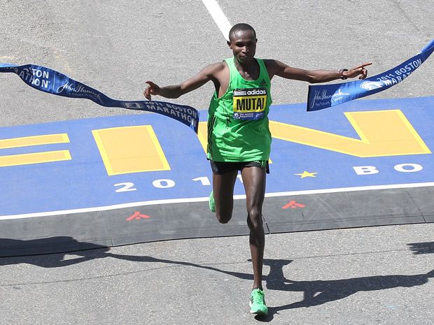 Kenyan sets mark in Boston Marathon, but won't keep it