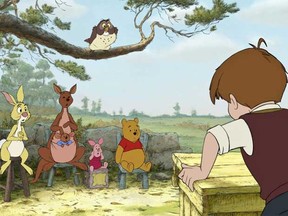 "All right guys, let's keep this classy. You're gonna have just over an hour to work with. You'll be animated in 2D and voiced by lesser-known actors. And let's all keep the pop-cultural winking to a minimum." Christopher Robin lays down the rules for the Winnie the Pooh reboot.