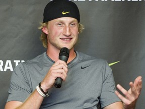Canadian NHL star Steven Stamkos speaks during an event at Sport Check at Yorkdale Mall in Toronto, Thursday, July 21, 2011.