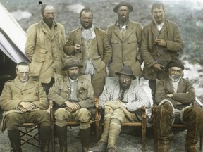 Images of an expedition to Everest from the book Into the Silence. Oliver Wheeler stands in the back, third from left.