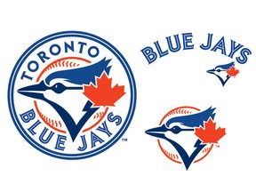 Here is the Toronto Blue Jays' new logo, along with how it will be displayed on their uniforms (top right) and their hats (bottom right)
