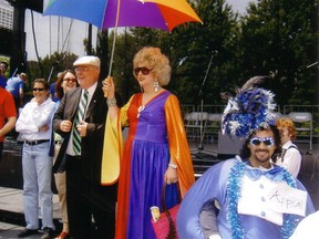 Local Input~UNDATED--MICHELLE DUBARRY/RUSSELL ALLDREAD--Michelle DuBarry (born Russell Alldread) as Grand Marshall of the 2006 Pride Parade with Kyle Rae during the launch of Pride Week. Michelle is known as "Toronto's oldest drag queen" and celebrated her 80th birthday on Wednesday, November 23 in Toronto, ON. For story by Melissa Leong.
