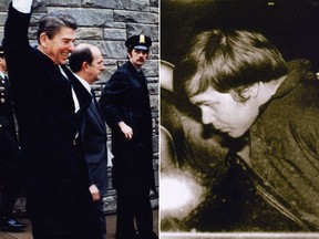 Former U.S. President Ronald Reagan moments before he was shot by John Hinckley Jr., shown following his arrest.