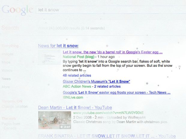 Let it snow, new 'do a barrel roll' in Google's Easter Egg search