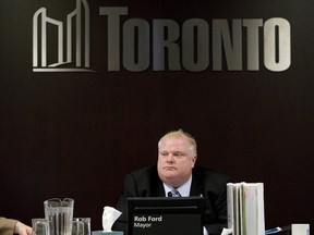 ***FREELANCE PHOTO - POSTMEDIA NETWORK USE ONLY*** TORONTO: JANUARY 12, 2012 -- Toronto Mayor Rob Ford listens to speakers during the ongoing budget debates at City Hall on Thursday, January 12, 2012. (Matthew Sherwood for National Post)