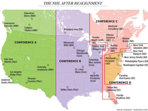 A visual map of the proposed NHL re-alignment : r/nhl