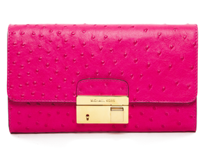 Michael Kors 'Gia' clutch in ostrich-embossed pink leather, $450 at Holt Renfrew