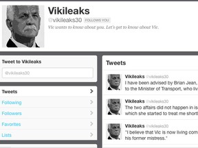 A screen grab of the @Vikileaks30 Twitter account.